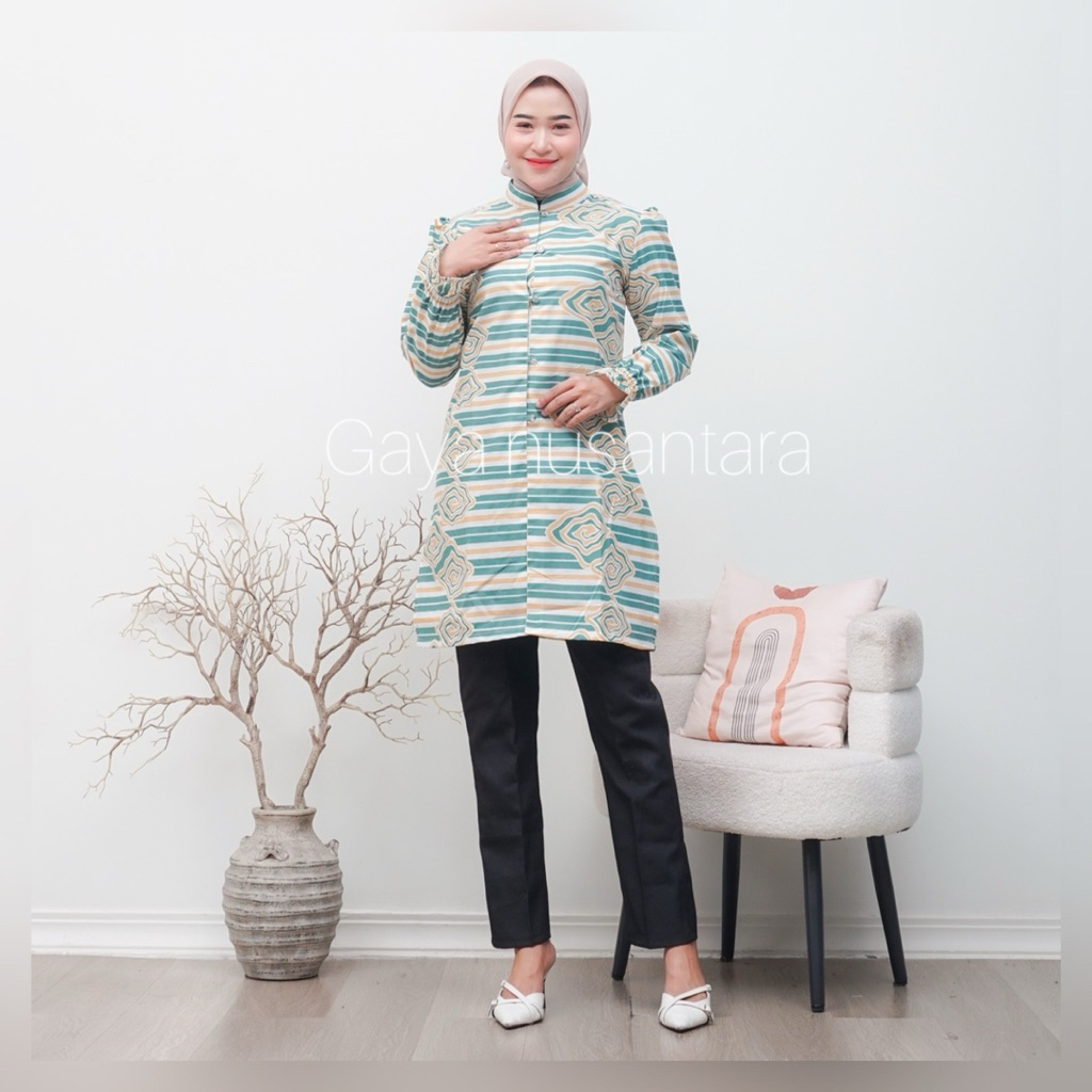 tunik batik mega mendung salur - tunik batik wanita - atasan wanita jumbo