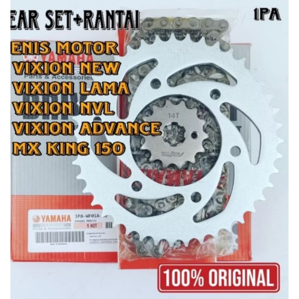 PROMO GEAR SET+RANTAI ORIGINAL VIXION NEW,VIXION OLD, MX KING,(1PA) GIR SET YAMAHA VIXION