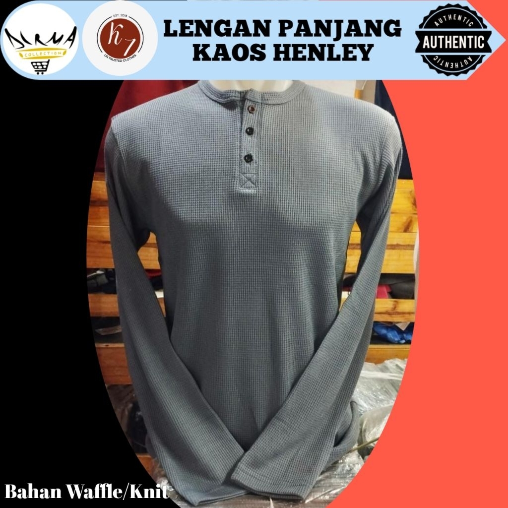 Knit Waffle Lengan Panjang / Kancing Hanley Henley Knit Waffle / Waffle Unisex Pria Wanita Remaja An