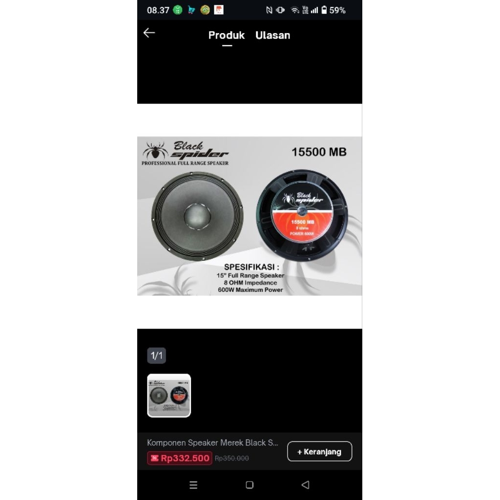 SPEAKER BLACK SPIDER 15500 15 INCH