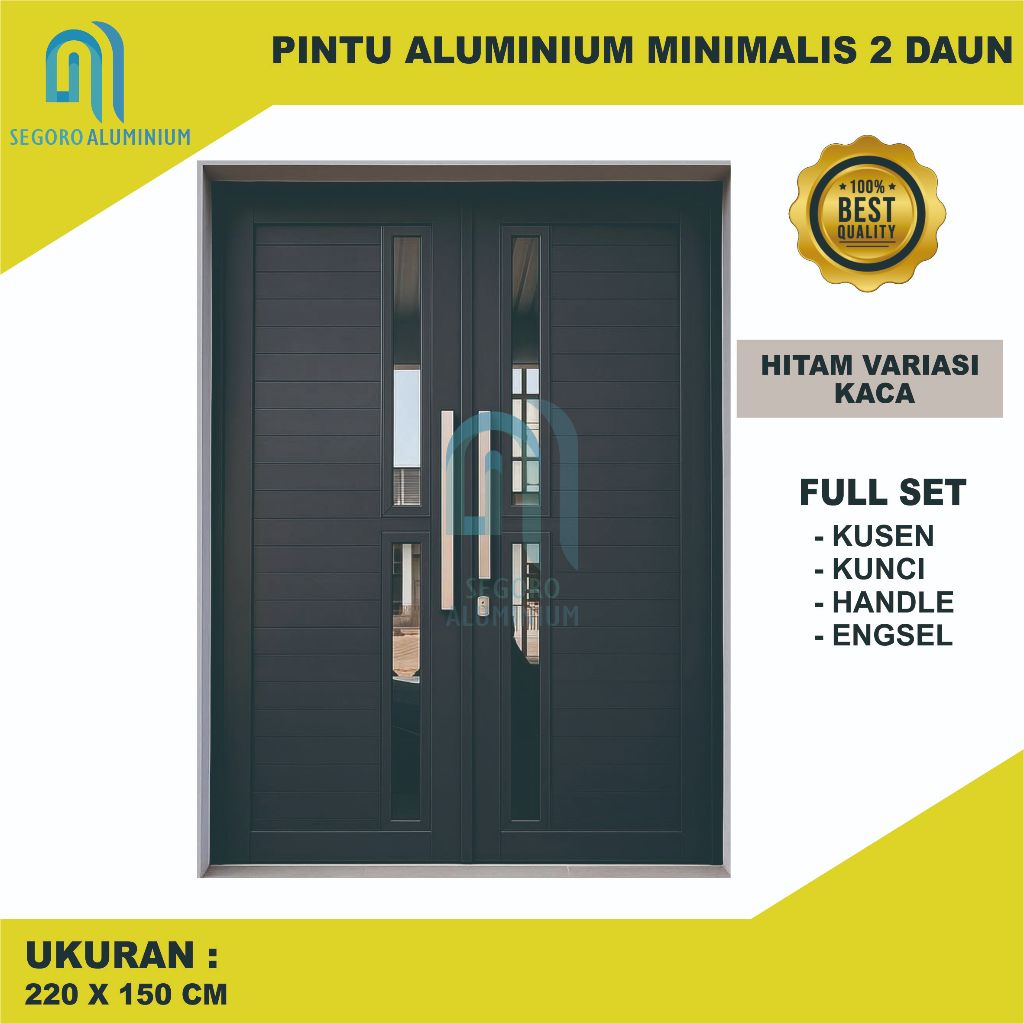 PINTU ALUMINIUM MINIMALIS 2 DAUN II FULLSET SIAP PASANG II 100% ANTI RAYAP