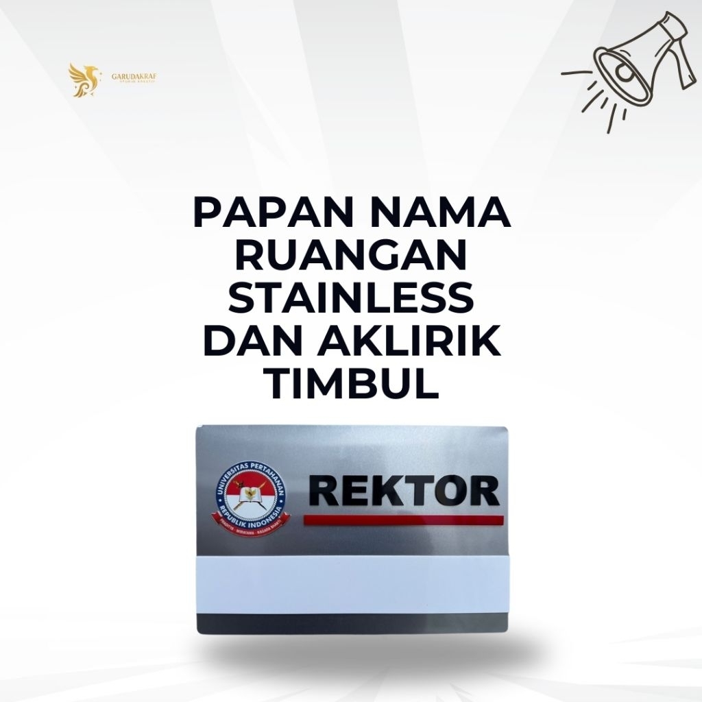 

Plakat Nama Ruangan Stainless + Akrilik Timbul Elegan Bisa Custom 30X20CM