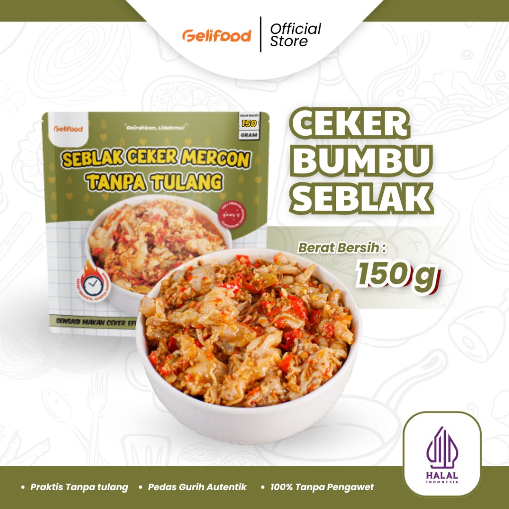 

Gelifood - Seblak Ceker Mercon Pedas Tanpa Tulang Instan ( Dakbal Bumbu Seblak Cobek ) 150gr gr