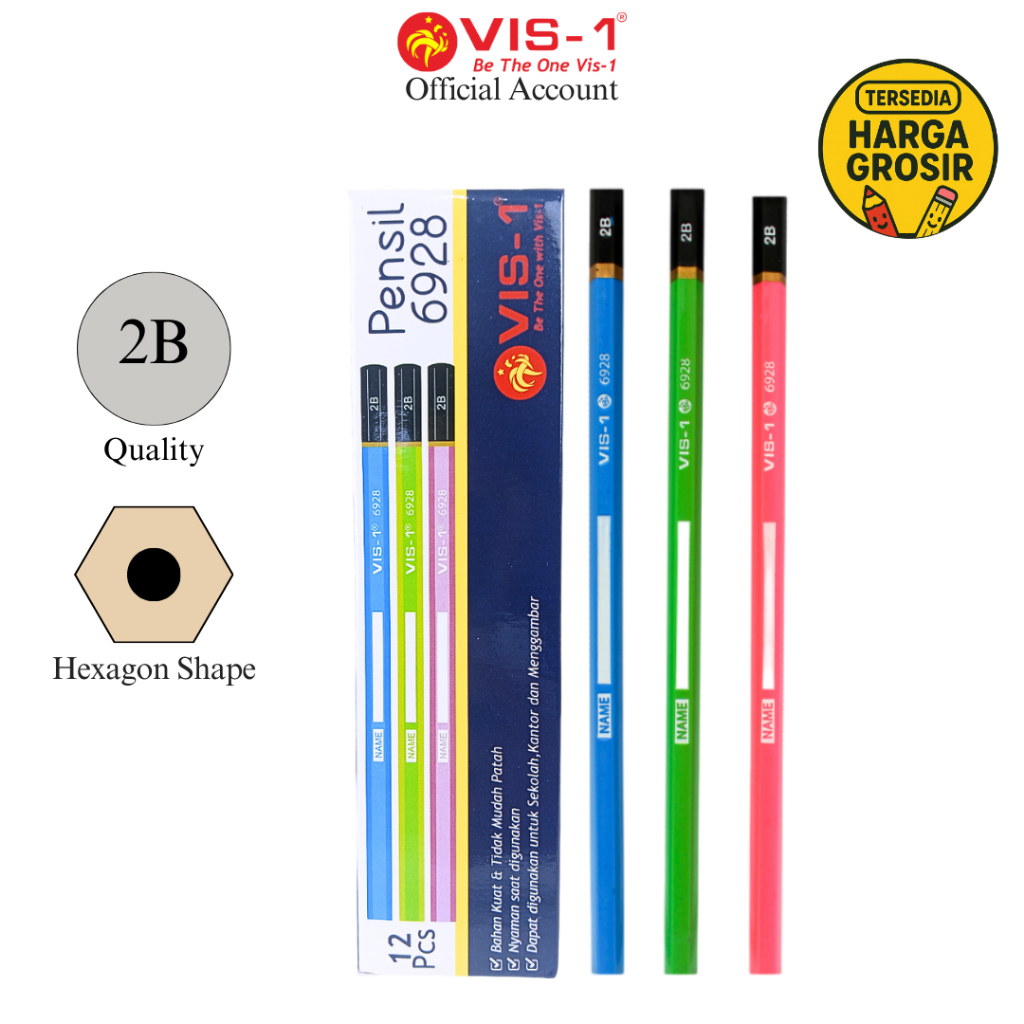 

VIS-1 - Pensil 2B kode 6928 / Pencil / Petelot / Pensil 2B / Pensil murah / Pensil Komputer
