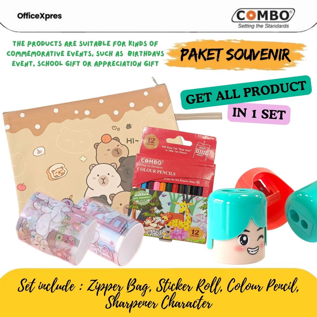 

Paket Souvenir Ulang Tahun / Hampers Ultah / Zipper Bag + Pensil Warna + Stiker Rol + Serutan Karakter / Paket Bingkisan Ulang Tahun