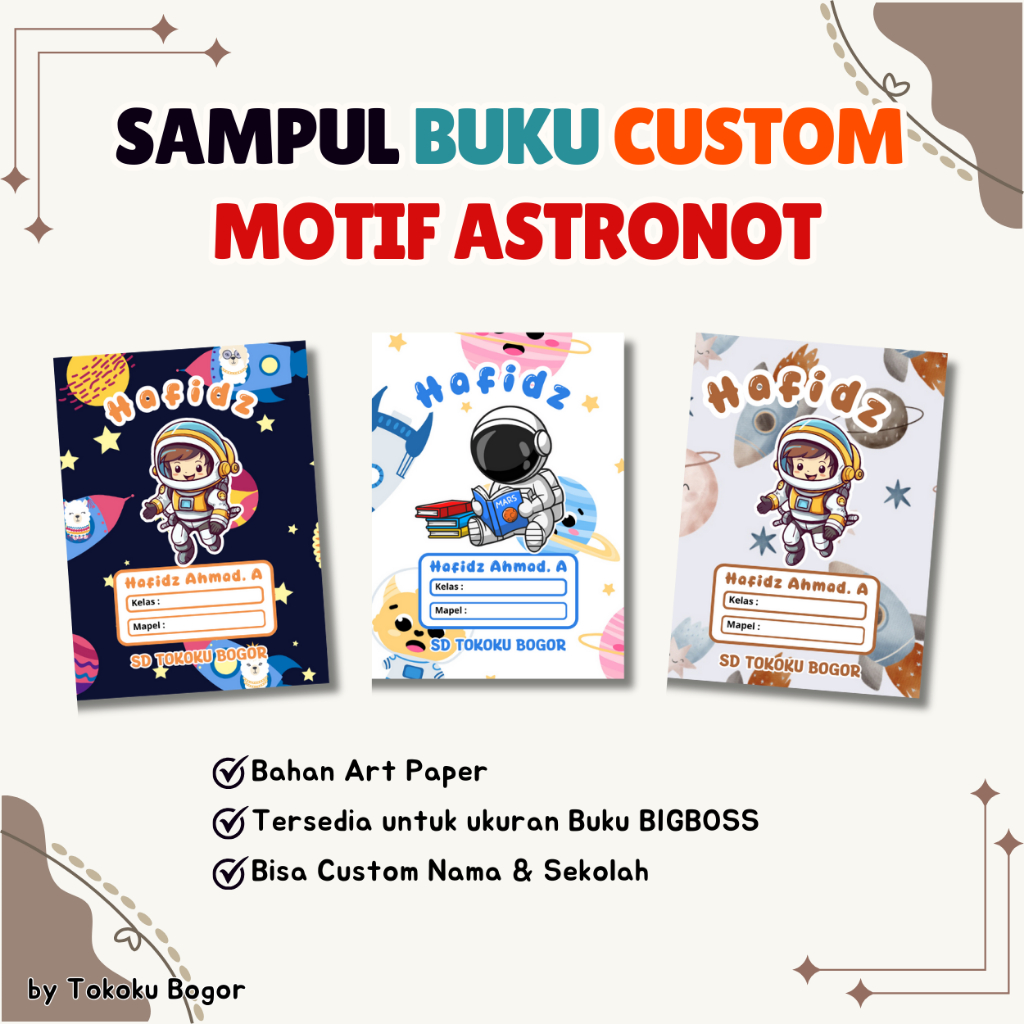 

(BIGBOSS) Sampul Buku Motif Astronot Custom Nama dan Sekolah Anak Murah / Sampul Buku Tulis Motif / Sampul Buku Astronot