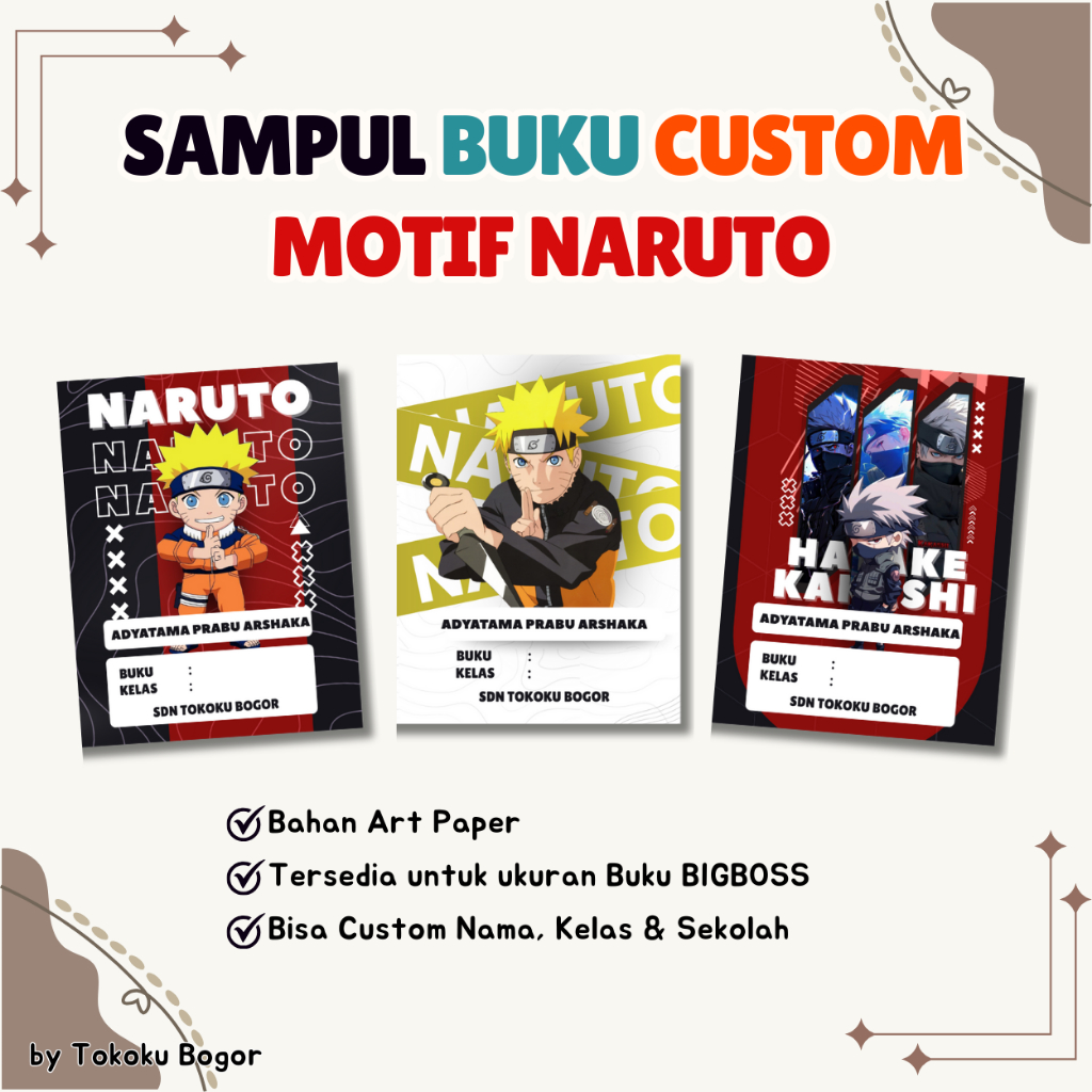 

(BIGBOSS) Sampul Buku Motif Naruto Custom Nama dan Sekolah Anak Murah / Sampul Buku Tulis Motif / Sampul Buku Naruto