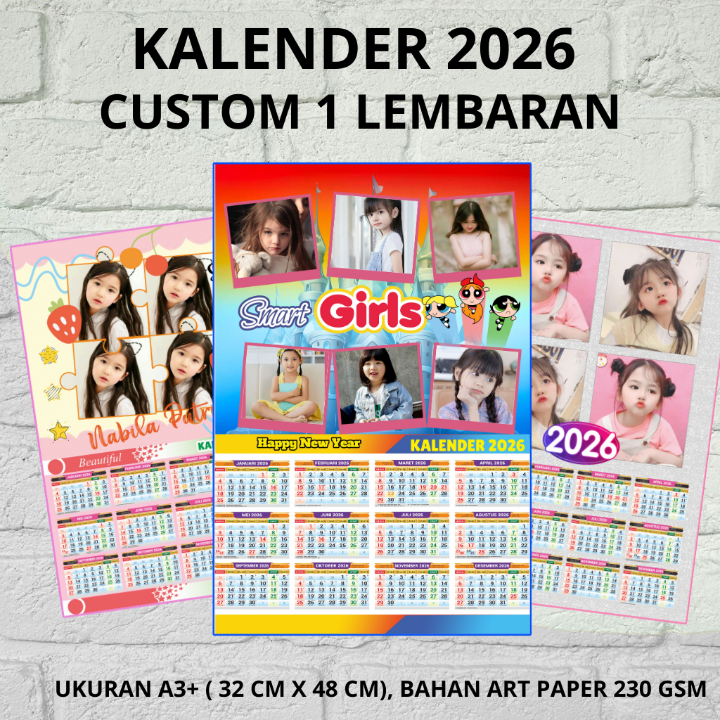 

Kalender Satuan 2026 Custom – 1 Lembar, Tambah Foto & Nama Sendiri