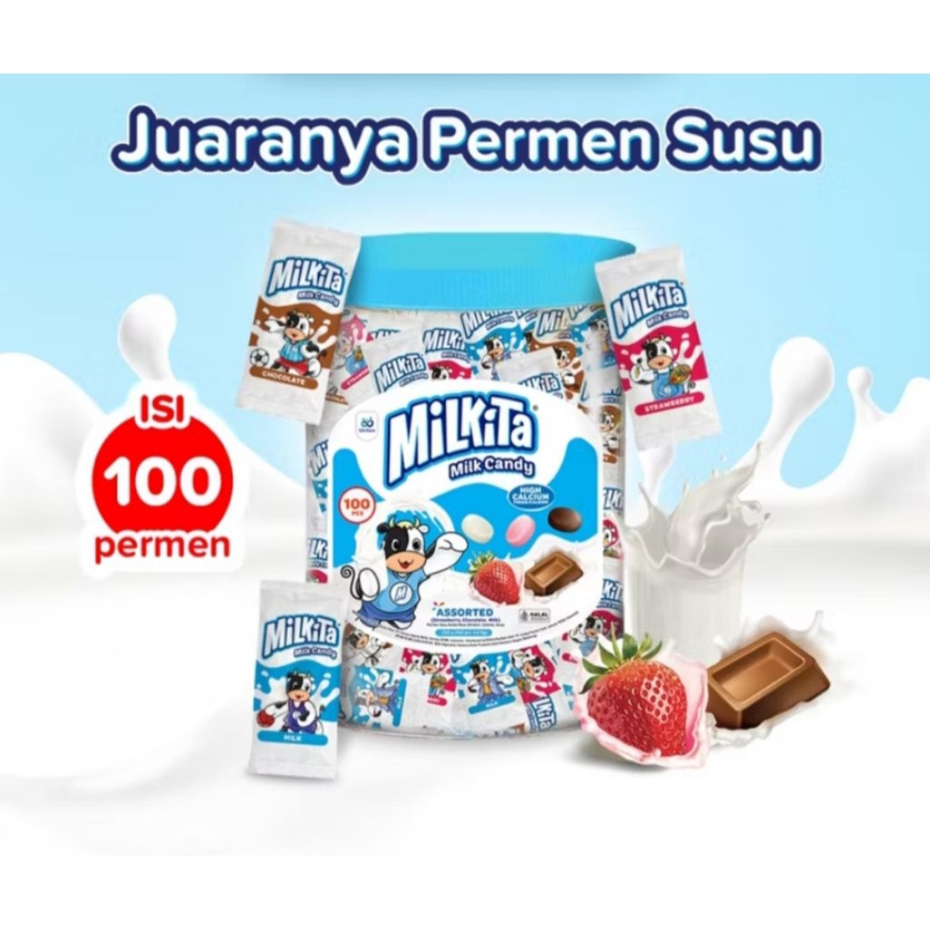 

Milkita Permen Susu Toples (1Jar: 100pcs) Milk CANDY Jar - Permen Milkita Toples Rasa Cokelat , Stroberi, & Melon / Permen Susu Tinggi Kalsium / Permen Rasa Susu / Hampers Lebaran / Permen Susu Milkita / Jual Permen Susu / Permen Milkita
