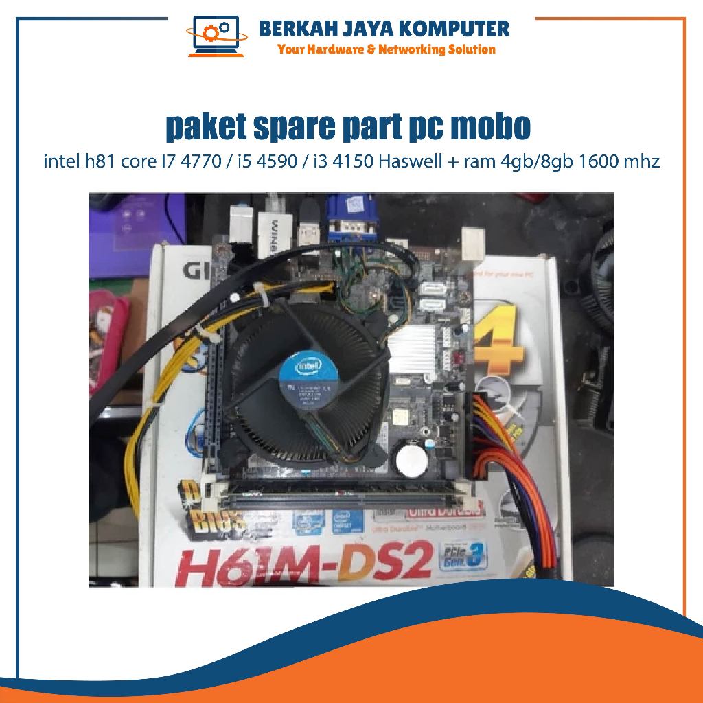 paket spare part pc mobo intel h81 core I7 4770 / i5 4590 / i3 4150 Haswell + ram 4gb/8gb 1600 mhz