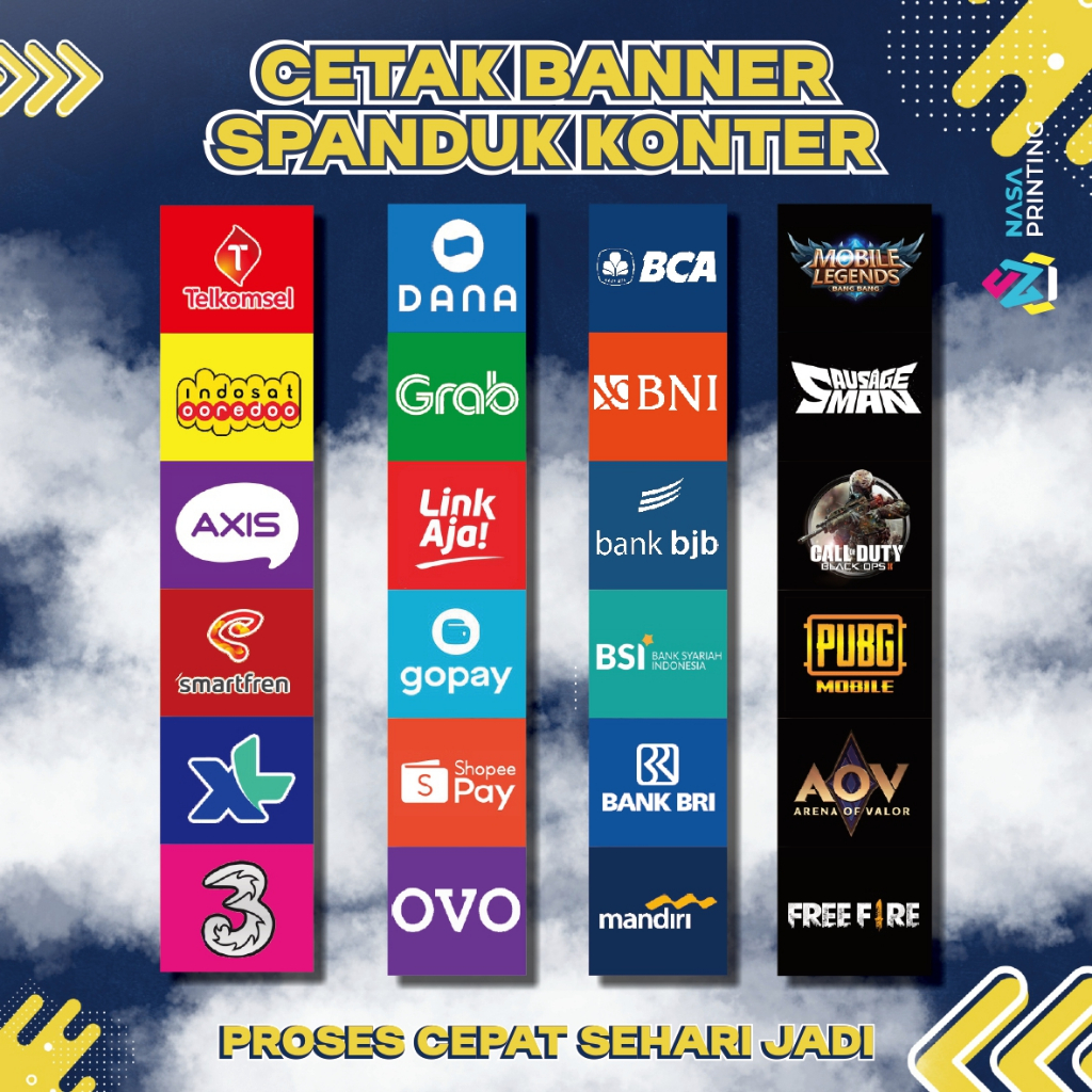 Cetak Banner Samping Konter Pulsa +  Game, dan Bank – Full Color