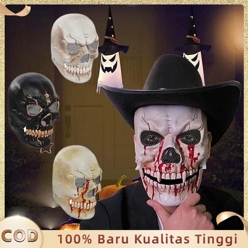 Topeng Halloween Seram Topeng Tengkorak Putih Halloween Hantu Oni Topeng Seram Tengkorak
