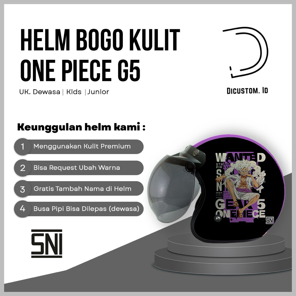 Helm Bogo Kulit One Piece Hitam Free Tambah Nama Ukuran Dewasa/Anak-anak