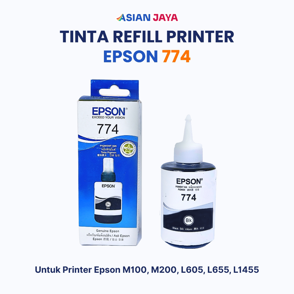 Tinta Refill Epson 774 Kompatibel untuk Printer Epson M100, M200, L605, L655, L1455 Warna Hitam ukur