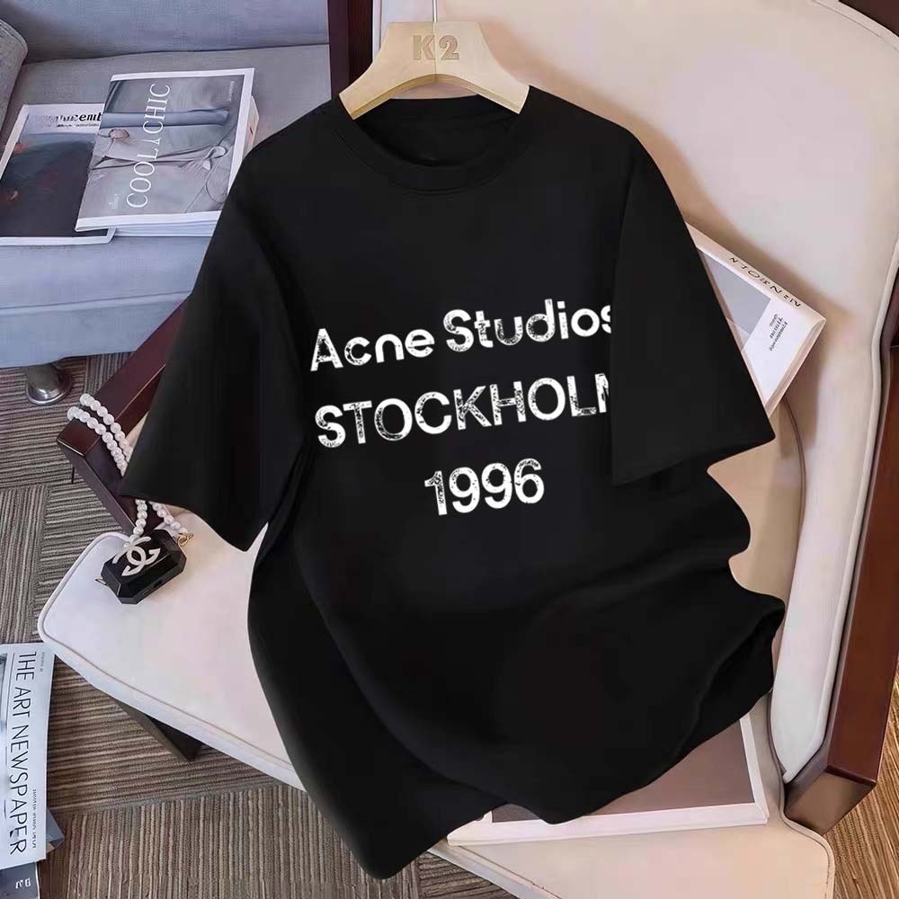 YUYU STUDIO Kaos desain minimalis jalanan gaya Eropa dan Amerika dari Acne Studios | Kaos Wanita Dis