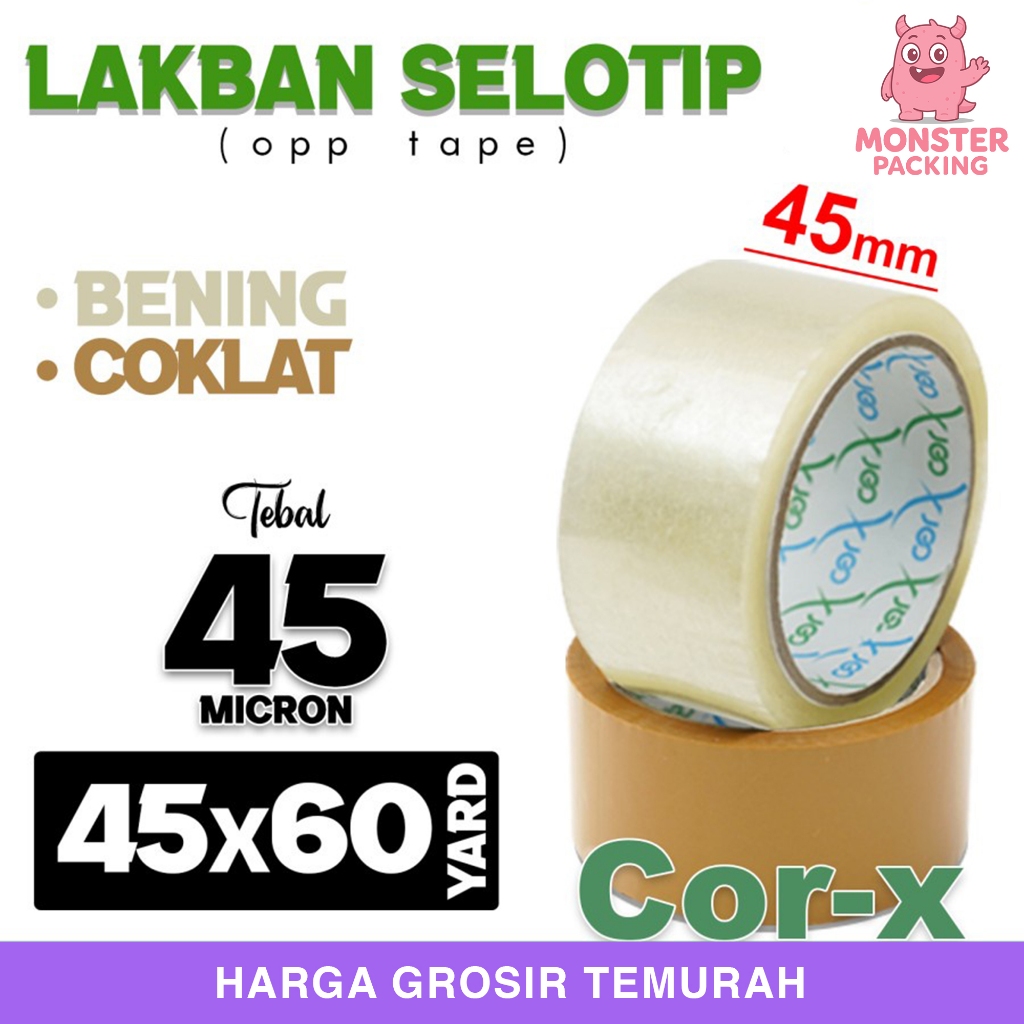 

Lakban 45mm x 60yard CorX Plakban isolasi OPP Tape TERMURAH / Satuan