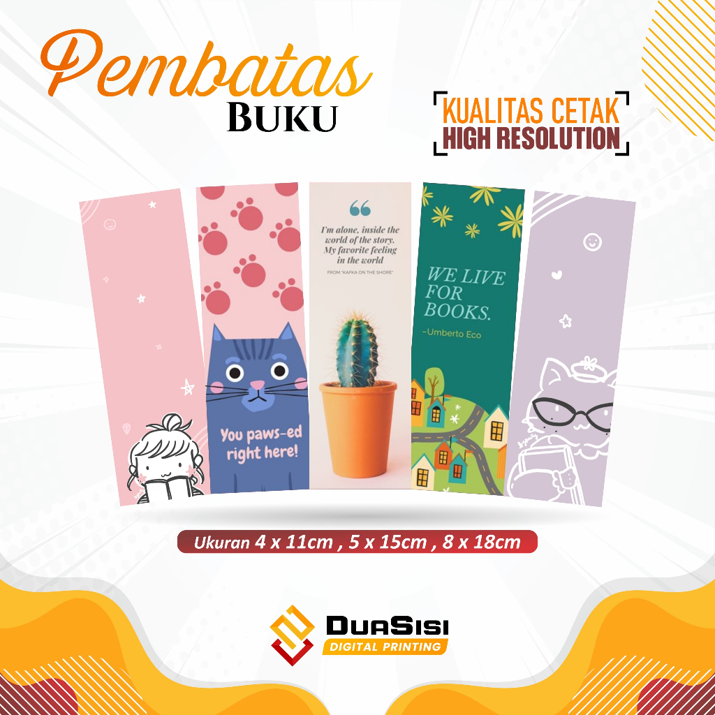 

Cetak Custom Pembatas Buku 5x15cm 2 Sisi Free Design