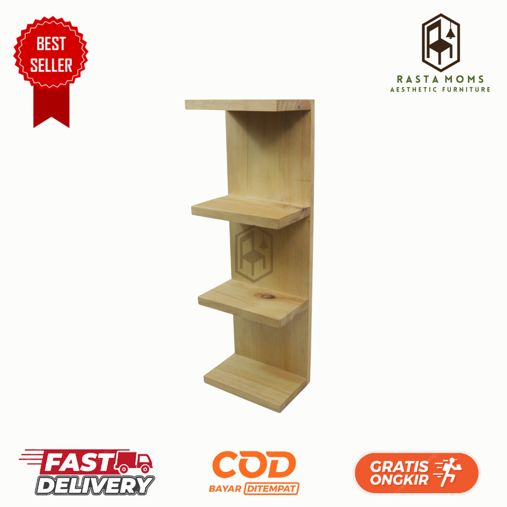 Rak Dinding 4 Tingkat Aesthetic Rak Make Up Kosmetik Gantung Dinding Rak Kayu Pinus