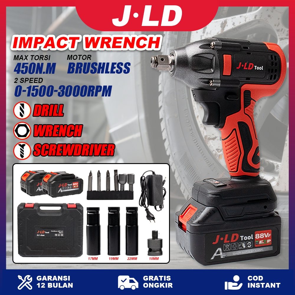 JLD Impact Wrench Brushless 350N.M Mesin bor Baterai bolak balik Impact bor baterai Mesin impact pem