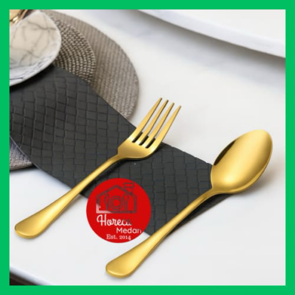 6 PCS SENDOK MAKAN GOLD / GARPU MAKAN GOLD EMAS TEBAL STAINLESS