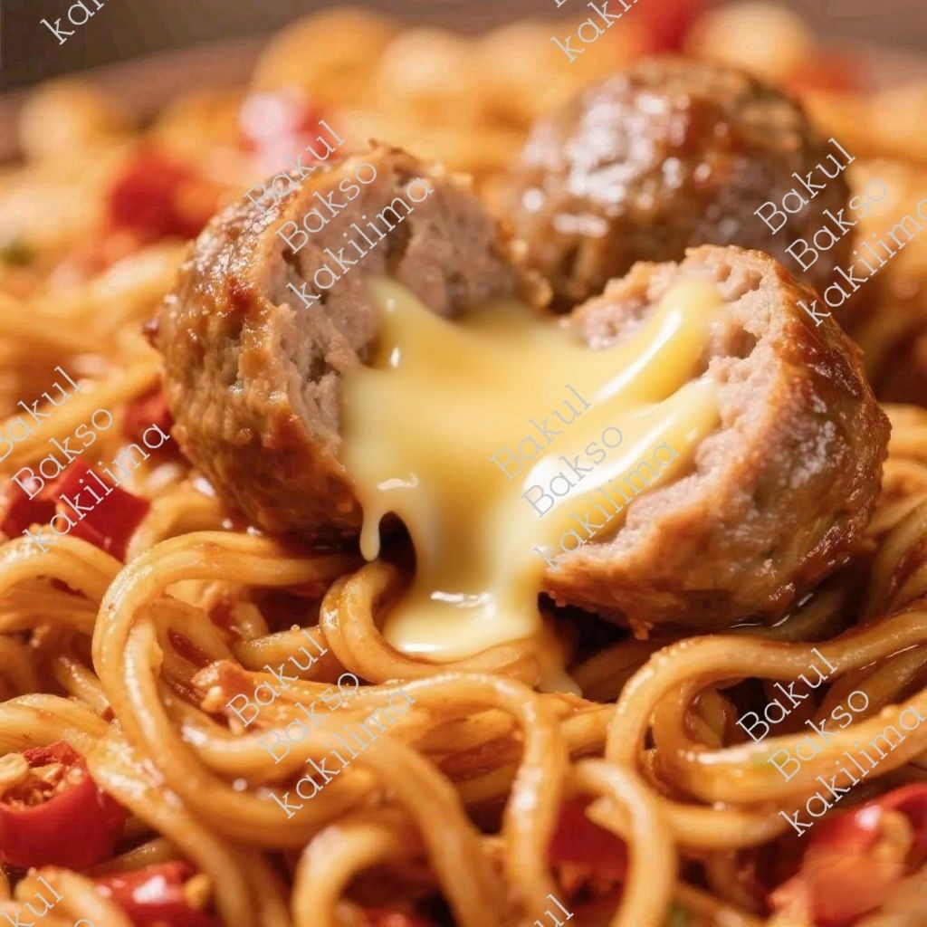 

Mie pedes Goce'an jebew spaghetti Nduesoo + Bakso keju Mozarella 2 butir medium bisa COD.