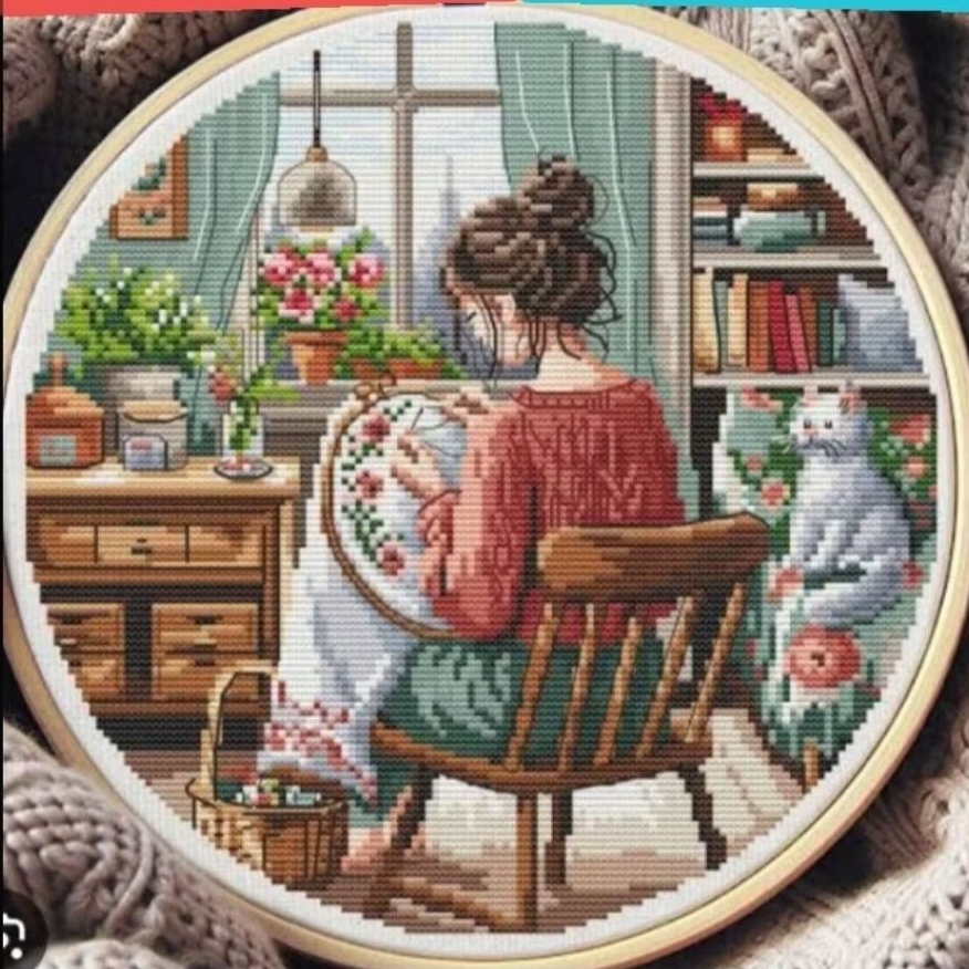 DIY Paket kristik wanita menyulam sewing room pola kain cross stitch kit