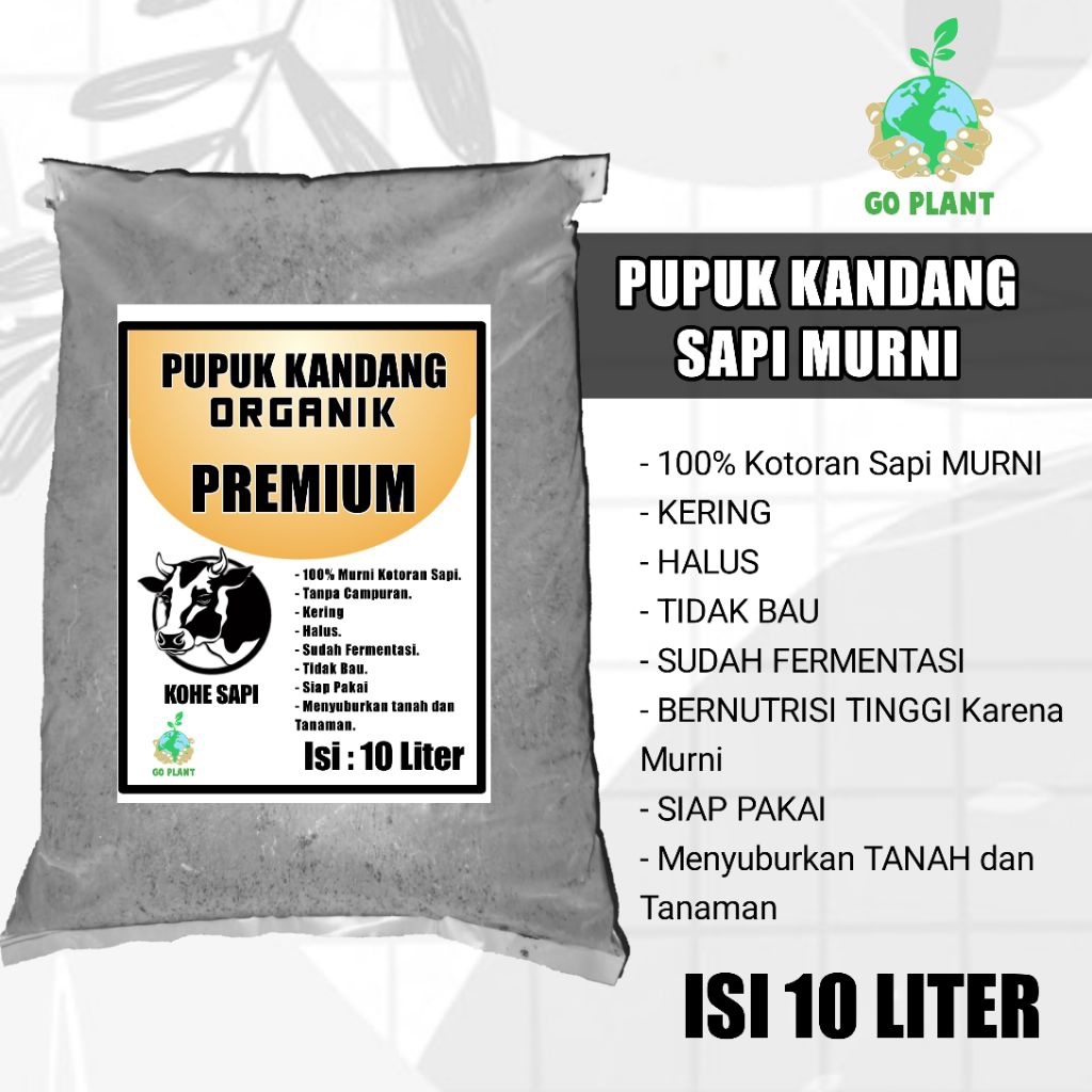 GoPlant - PUPUK KANDANG SAPI ORGANIK PREMIUM MURNI 100%  isi : 10 Liter, PUPUK KOTORAN SAPI, PUPUK K