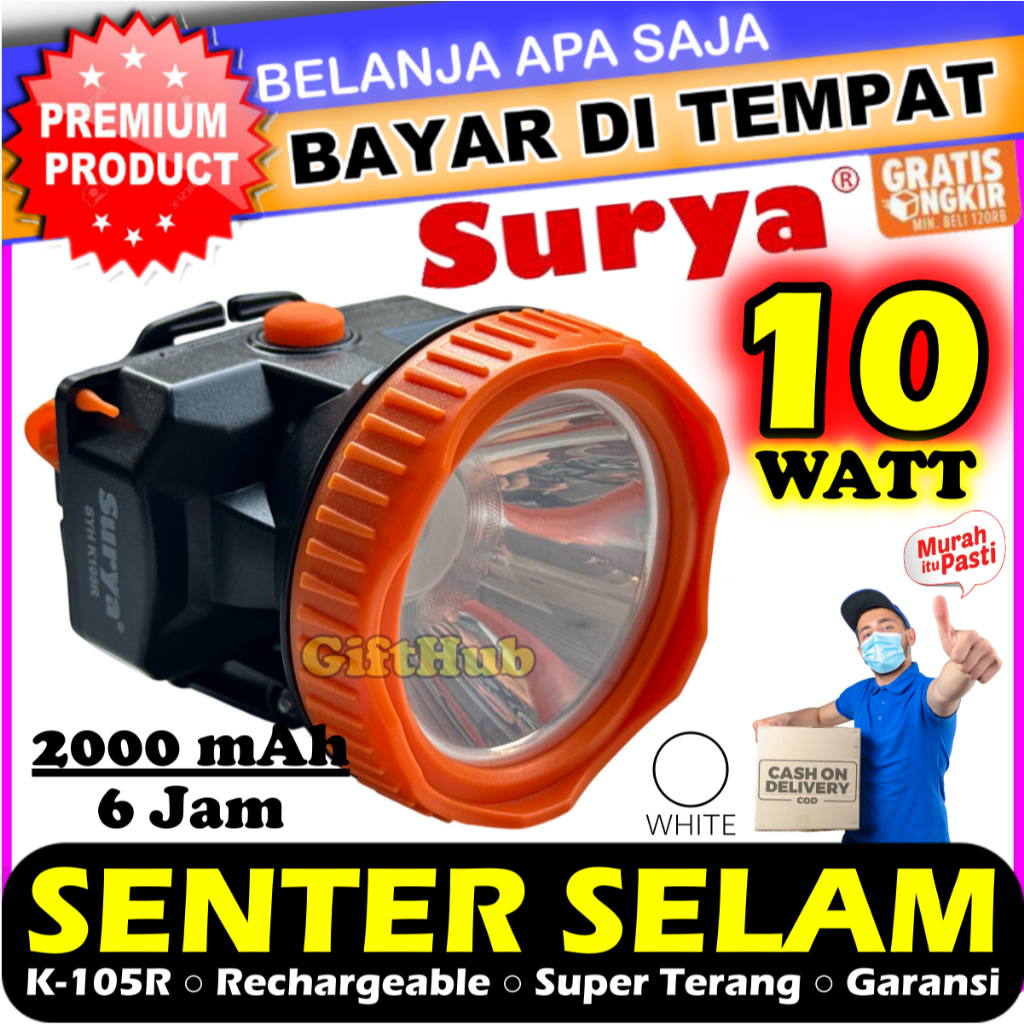 Surya Senter Kepala Selam Astro 10 Watt SYH-K105R / K106R WaterProof Tahan Air Kedalaman 20 Meter 10