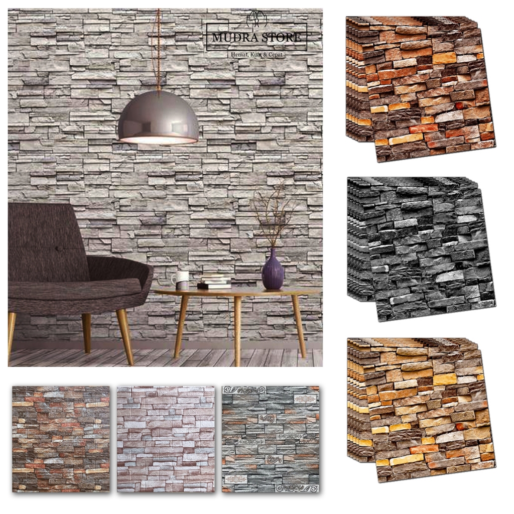 Wallpaper 3D Sticker Dinding Motif Corak Batu Alam / Wallpaper 3D Foam Brick Embos