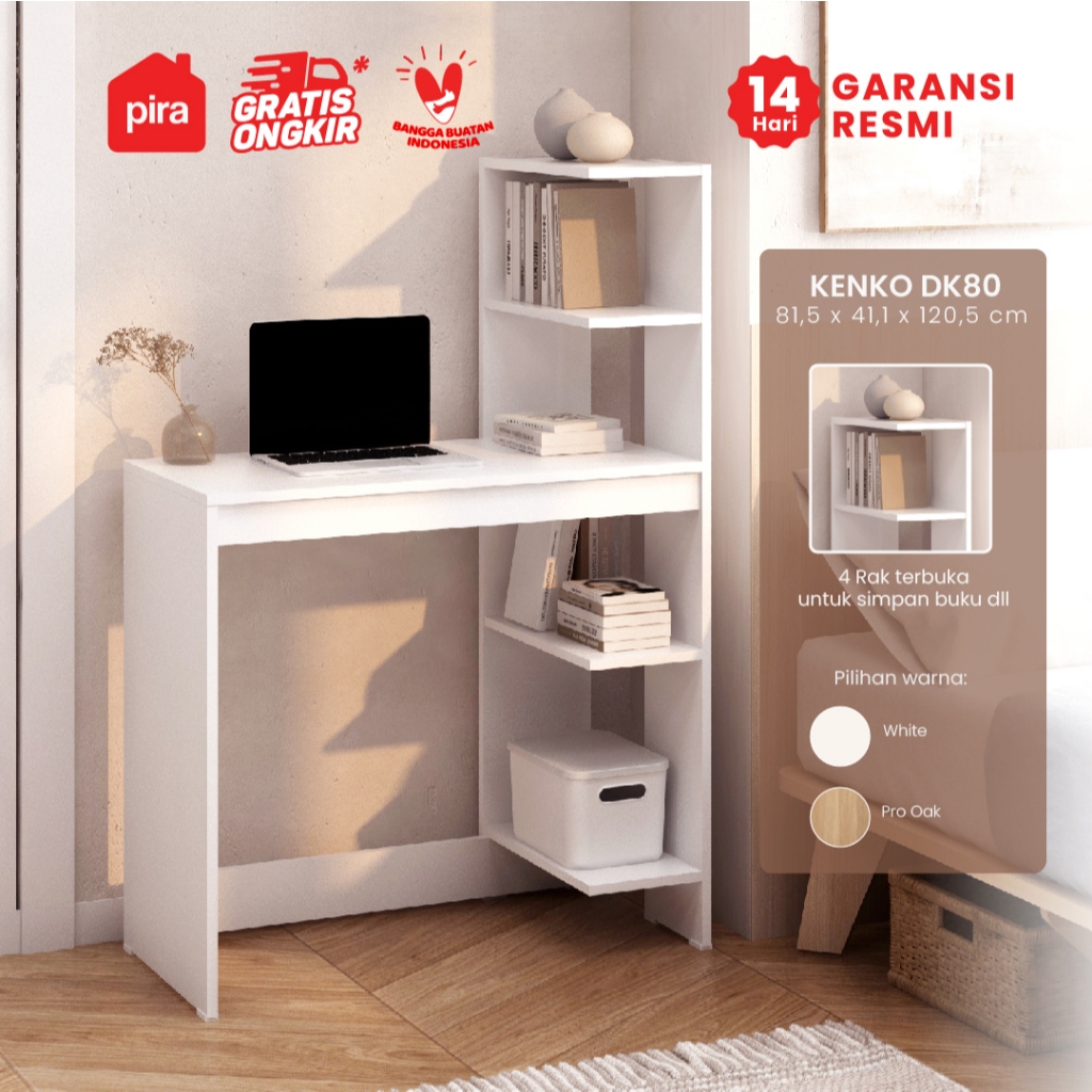 Pira Work - Kenko DK80 Meja Kerja / Meja Belajar dengan Rak Buku