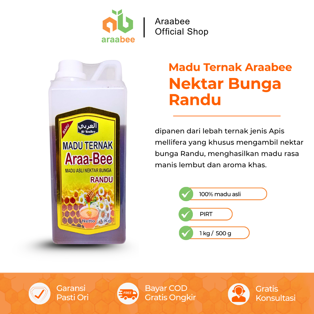 

AraaBee Madu Murni Asli Ternak Nektar Bunga Randu 1 Kg Madu PIRT Original