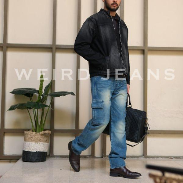 Weird Jeans - Regular Fit Cargo Frosted Blue - Celana Jeans Panjang Cargo Pria Regular Fit Non