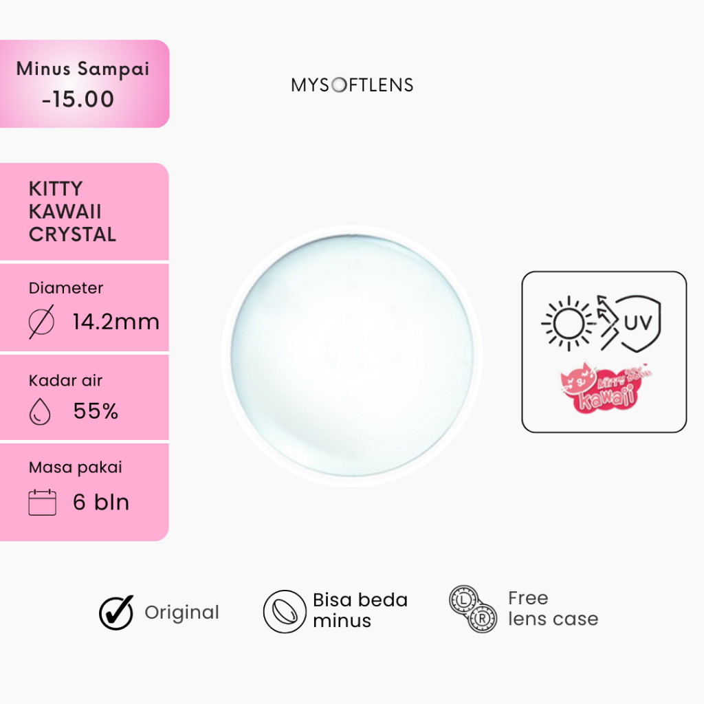 Softlens Kitty Kawaii Crystal Clear Minus Tinggi Bening Transparan 14.2mm Original MySoftlens