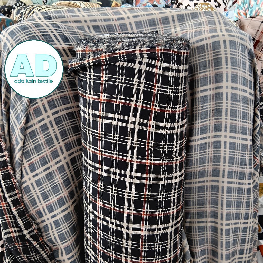 Kain Rayon Viscose Motif Kotak-Kotak Dasar Hitam Terbaru