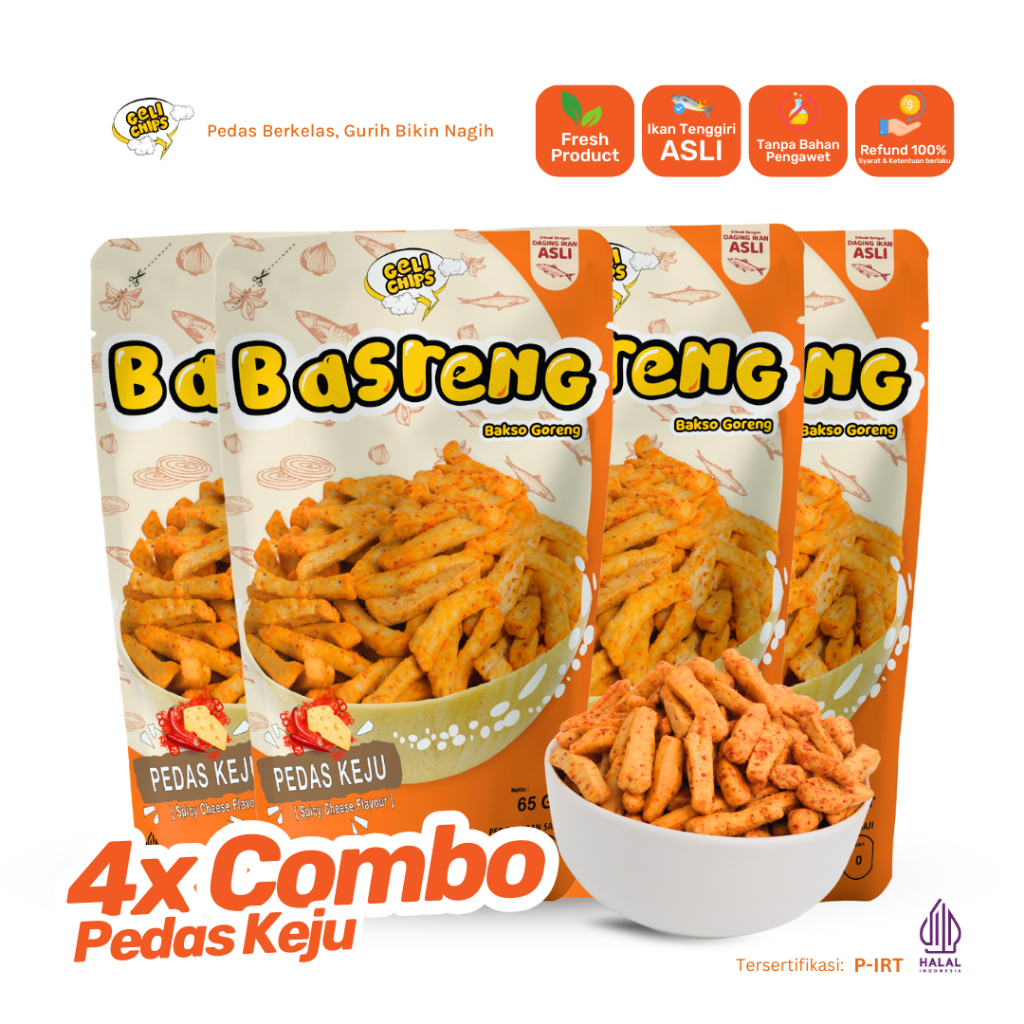 

GELICHIPS - Paket Combo 4pcs Bakso Goreng (BASRENG) Keju Pedas Gurih 65gr
