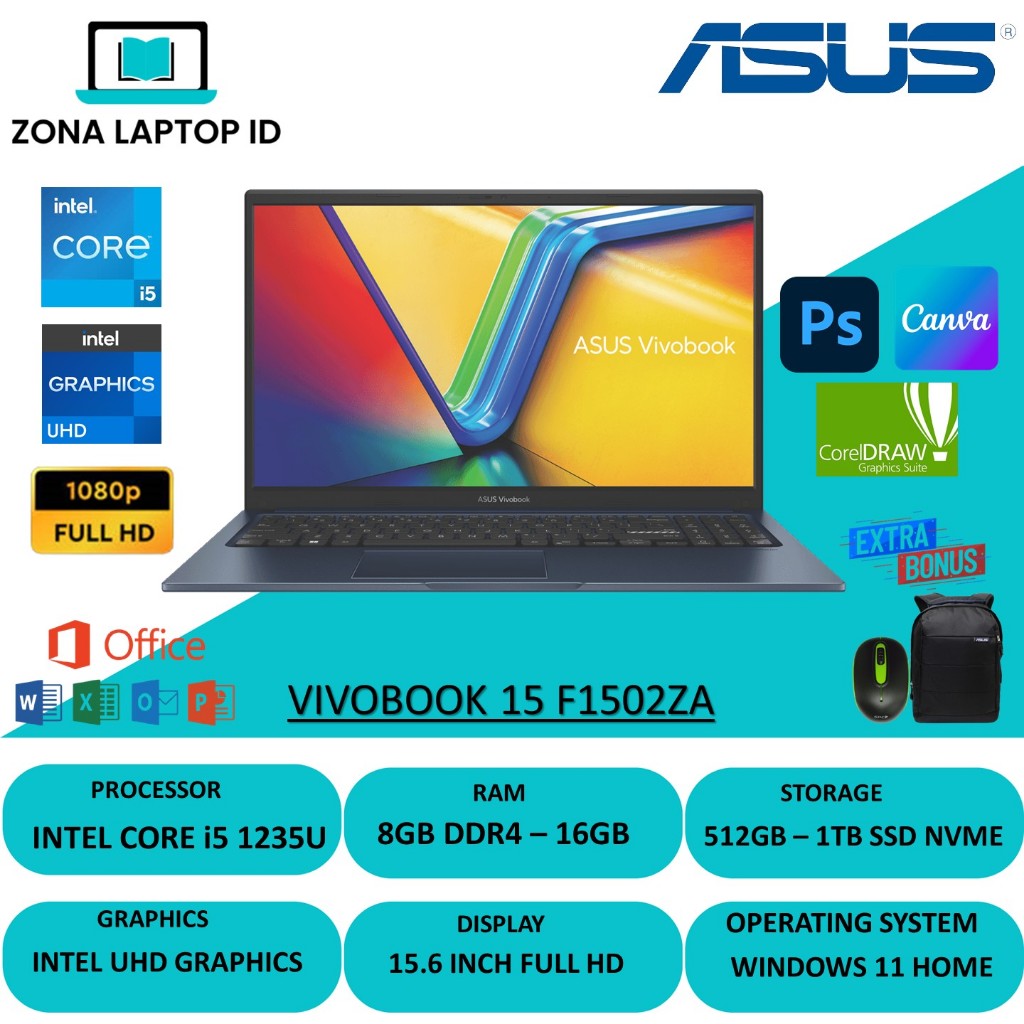 PROMO MURAH Laptop Asus Vivobook 15 F1502ZA Intel Core i5 1235U 16GB 1TB SSD 15.6 FHD IPS Win11