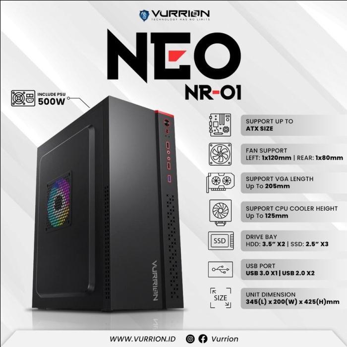 VURRION OFFICE PRO Neo NR01 + PSU 500W PC Case |Casing