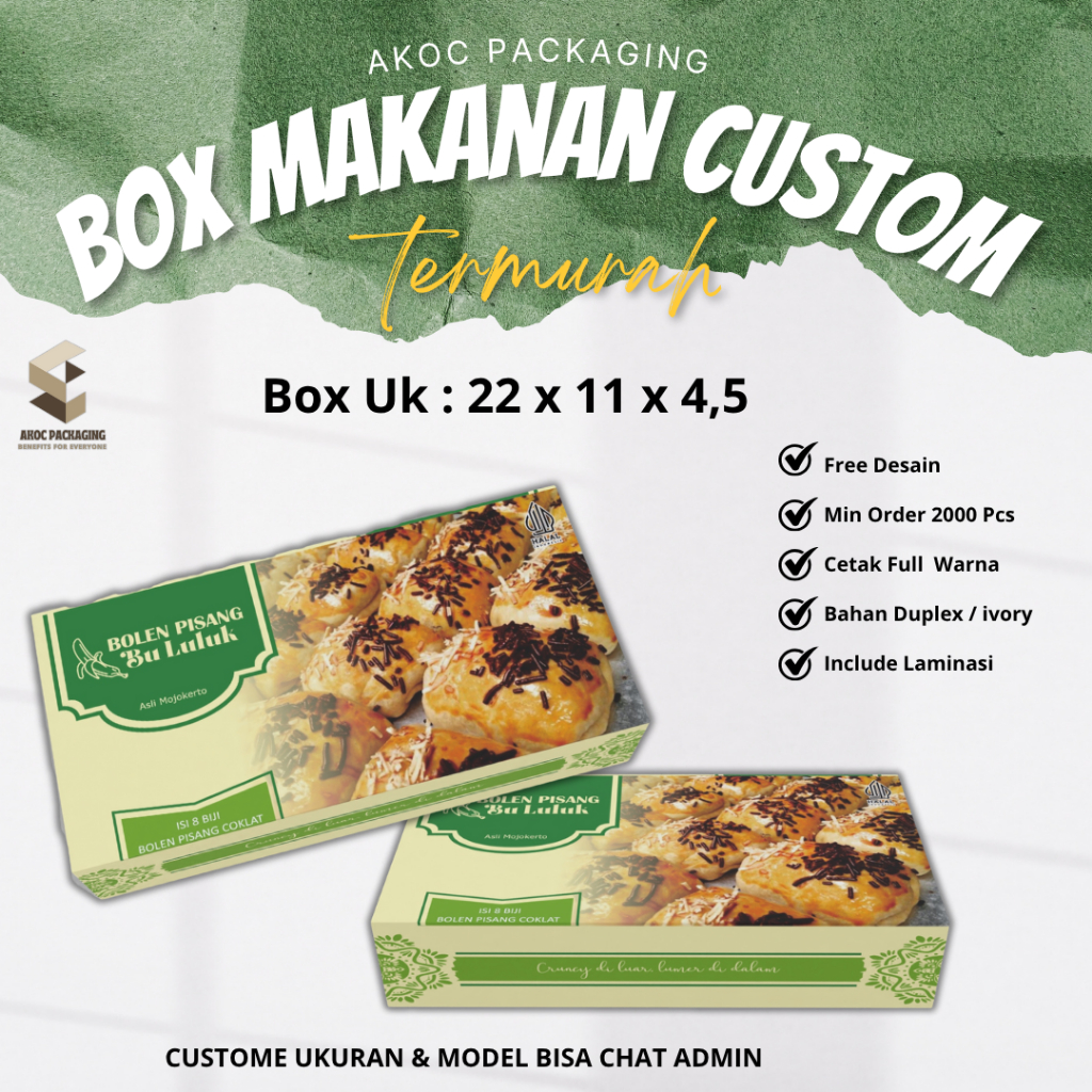 

Cetak Custom Dus / Kotak bolen box bolen box makanan uk. 22 x 11 x 4,5 cm (sambung) Full Color
