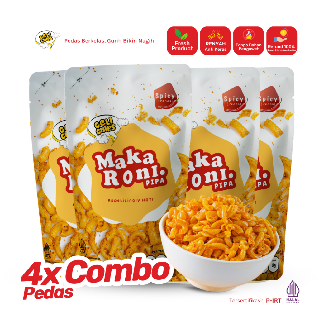 

GELICHIPS - Paket Combo 4pcs Makaroni Spicy Renyah Pedas Gurih 65gr