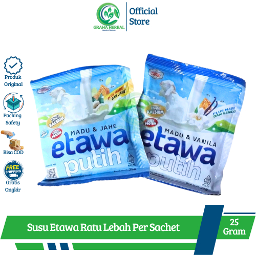 

Susu Kambing Etawa Ratu Lebah Rasa Madu & Vanila Jahe I Etawa Putih Susu Ratu Lebah Per Sachet 25gr