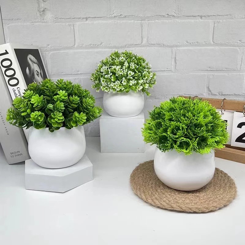 Pot Tanaman Daun Rumput Hias Bulat Grass ball Artificial bunga  Plastik Artificial Plants Decoration