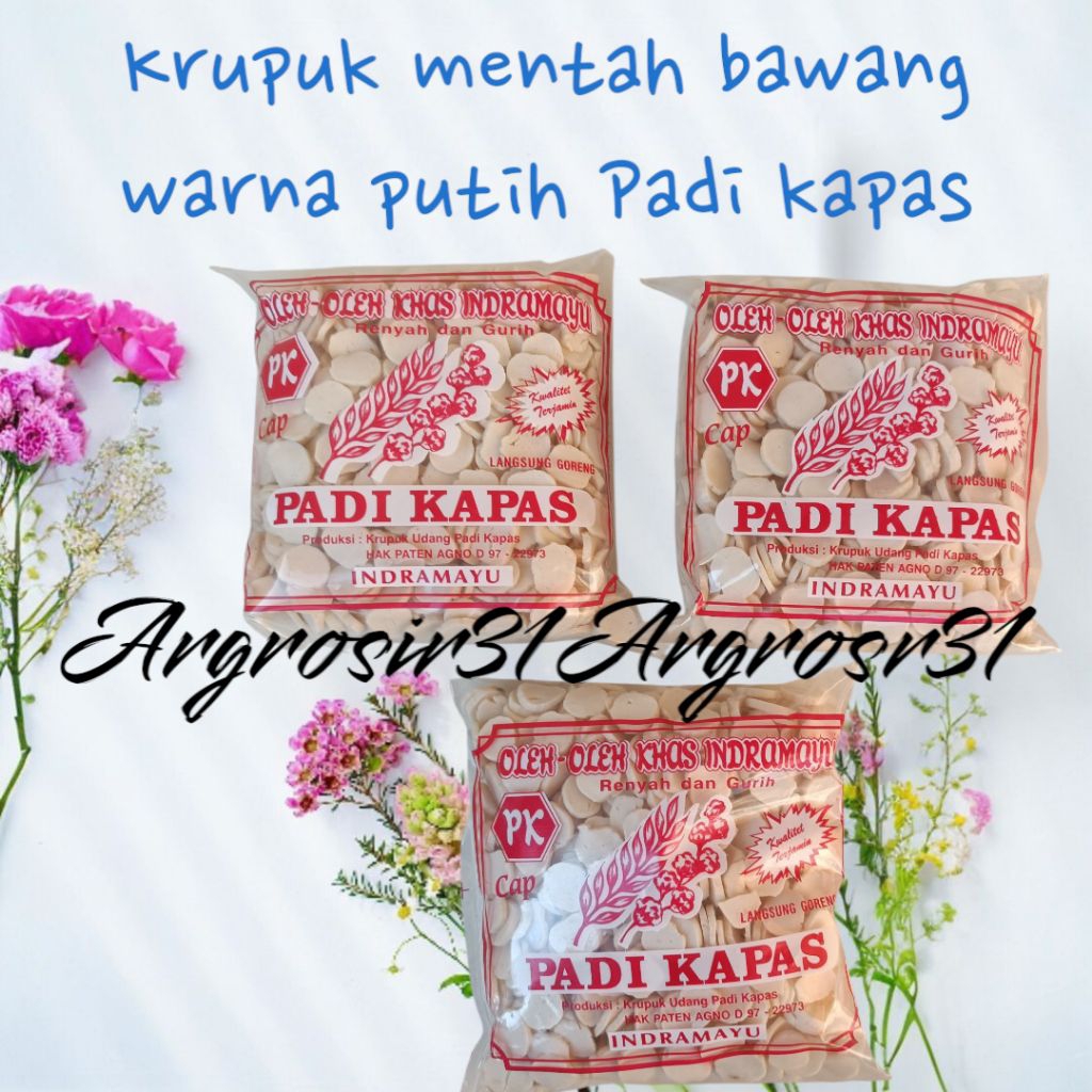 

Kerupuk mentah padi kapas varian bawang warna putih 250 gram free buble +dus