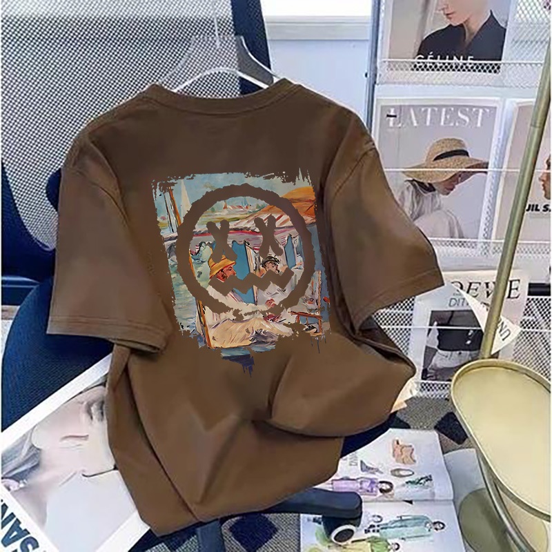 [COD] Fastfash Baju Oversize Pria Baju Distro Kaos Kemeja Lengan Pendek Berwarna Coklat Dengan Motif