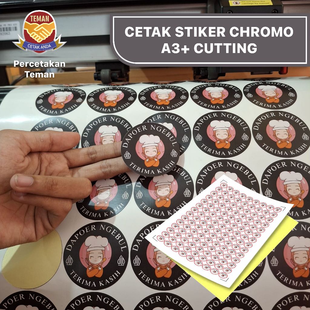 

Cetak Stiker Chromo A3+, Cutting Murah / Cetak Stiker Label Kemasan Makanan Minuman