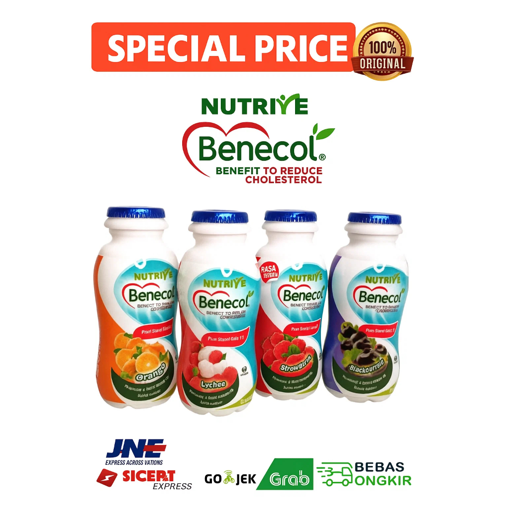 

Nutrive Benecol Isi 6 Botol x 100ml – Minuman Yogurt Sehat – Bantu Turunkan Kolesterol – Minuman Serat Harian