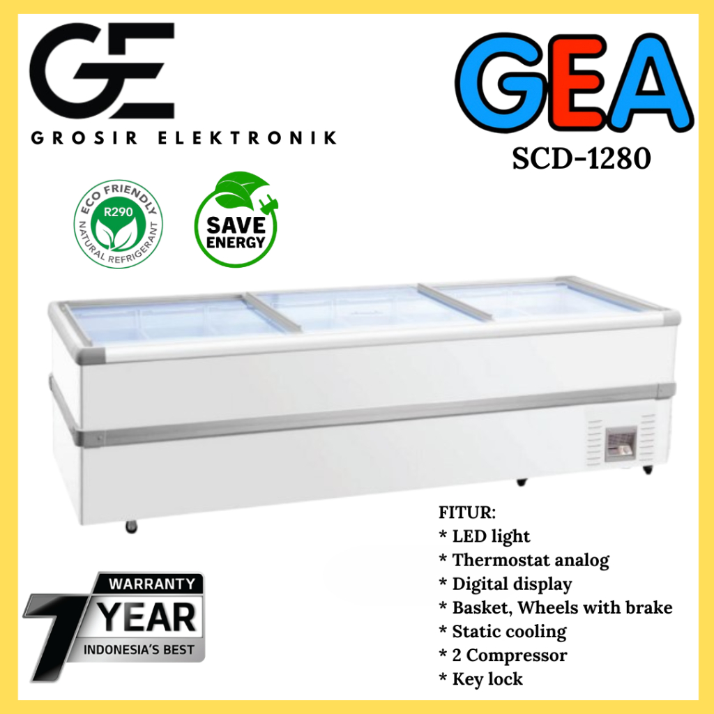 ISLAND FREEZER GEA 1245 LITER SCD 1280 SLIDING GLASS FLAT 2 KOMPRESOR