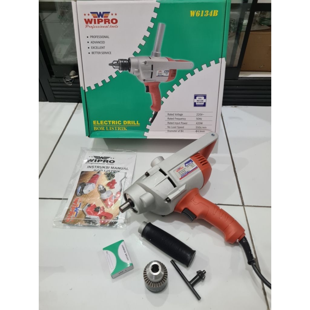 Wipro Mesin Bor Tangan Listrik Heavy Duty 13MM W-6134B / Bor Tangan Body Besi 13MM Wipro