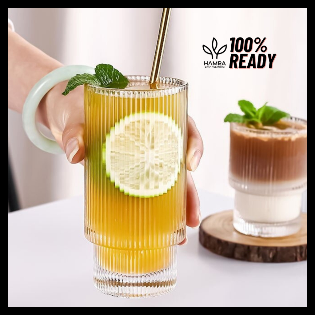 Gelasa Jus Kaca / Gelas Unik Kopi / Gelas Motif Garis / Gelas Kopi Striped