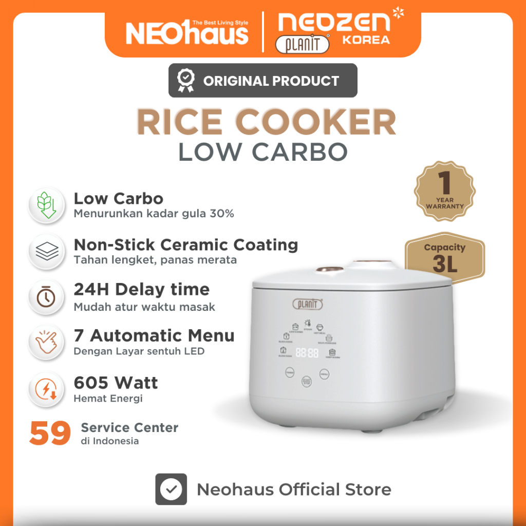 NEOZEN x PLANIT LOW CARBO RICE COOKER MULTIFUNGSI - MULTI COOKER LOW WATT - SLOW COOKER 7 IN 1