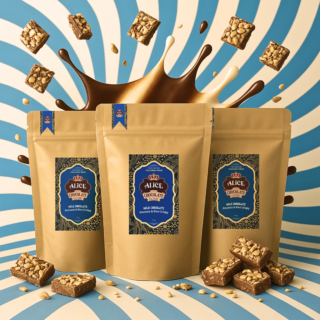 

ALICE Milk Chocolate Bark with Nuts and Rice Crispy | Bundling 3 Pouch Snack Coklat Susu dengan Kacang Cacah dan Rice Crispy